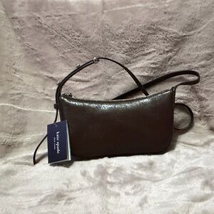 kate spade Halo Glazed leather crossbody bag in hot fudge